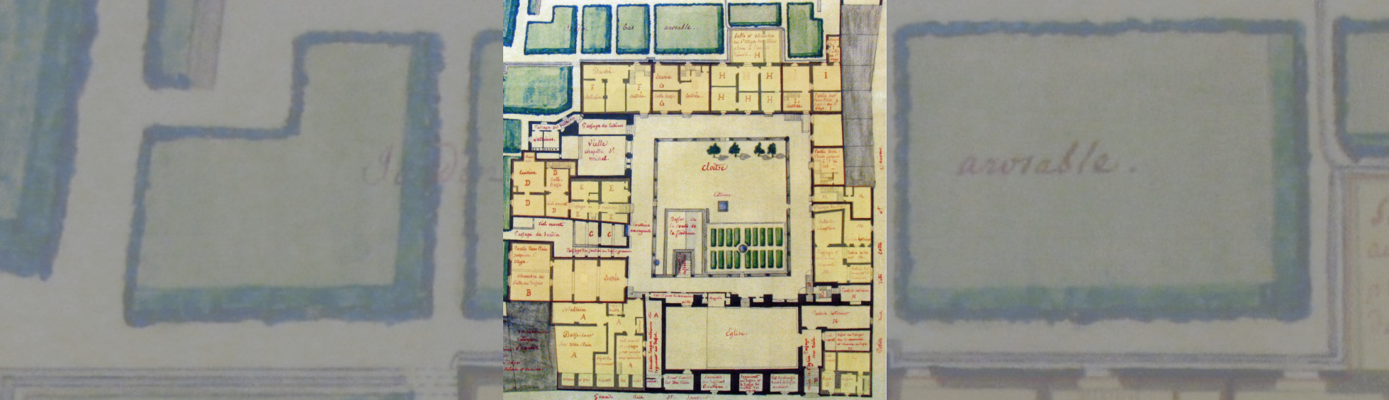 Plan monrant les différents corps de batiment et les maisons des "riches religieuses"